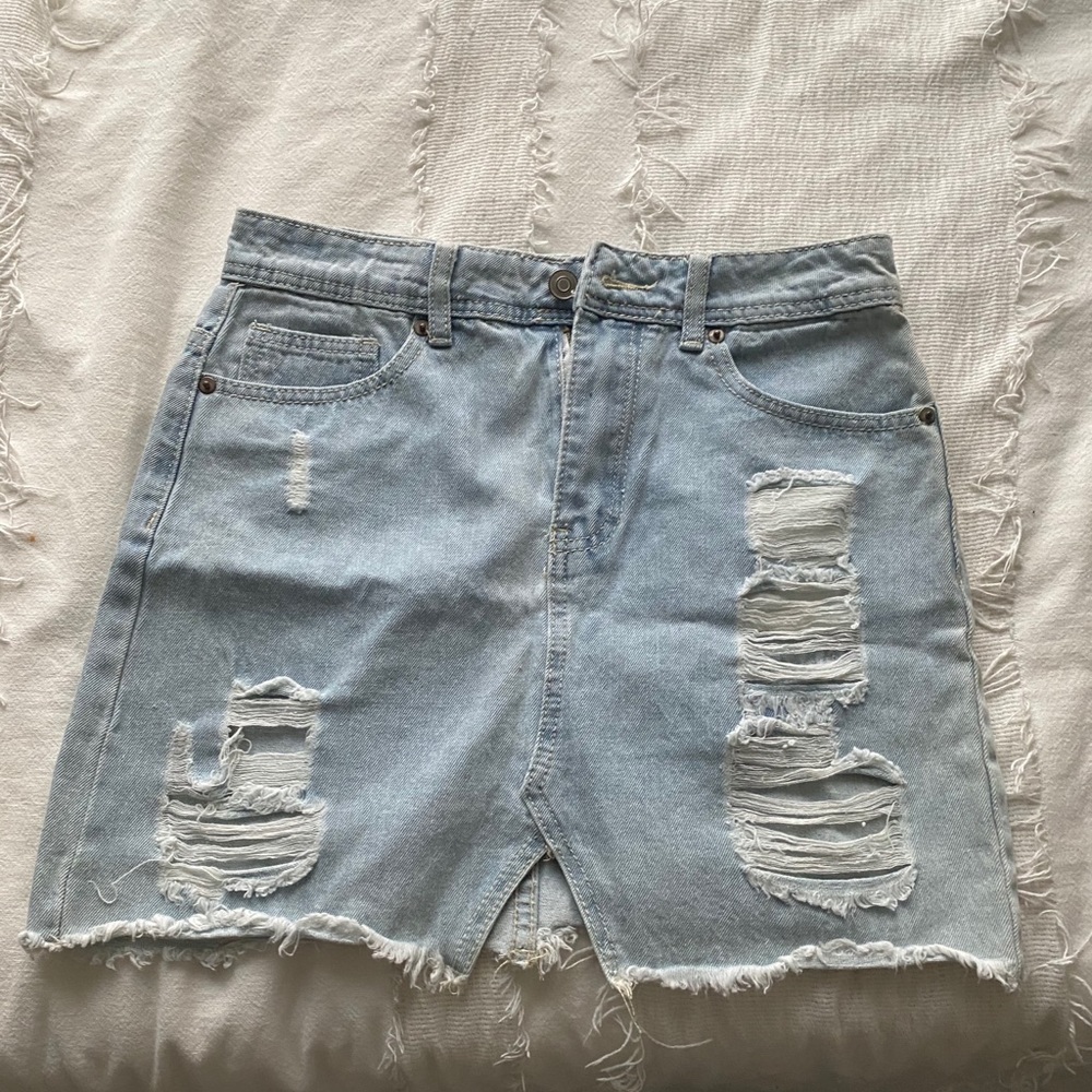 Copper Closet Distressed Denim Skirt